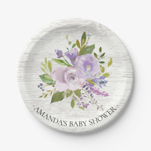 Rustikale Frühlings-Lavendel-Blumen-Dusche 7" Pappteller