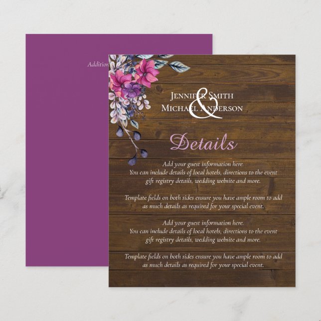 Rustikale Fuchsia Floral Woodland Wedding (Vorne/Hinten)