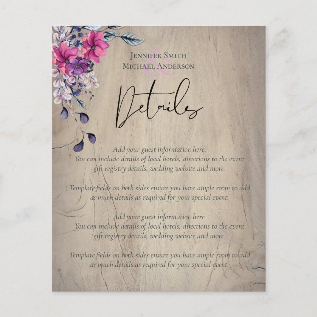 Rustikale Fuchsia Floral Woodland Wedding (Vorderseite)