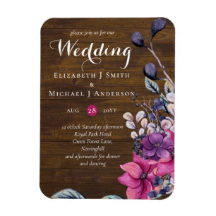 Rustikale Fuchsia Floral Woodland Wedding Magnet