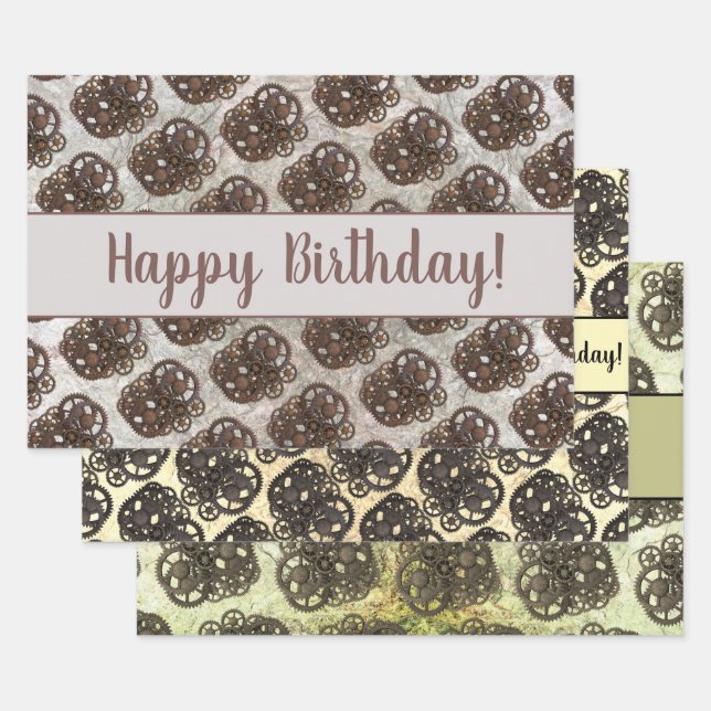 Rustikale Gänse Sprocket Steampunk auf Steinvorlag Geschenkpapier Set (Set)