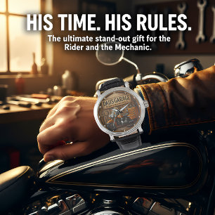 Rustikale Garage-Themen-Motorradwerkzeuge für Männ Armbanduhr