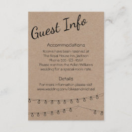 Rustikale Gästeinformationen mit Lichtern auf Kraf Begleitkarte