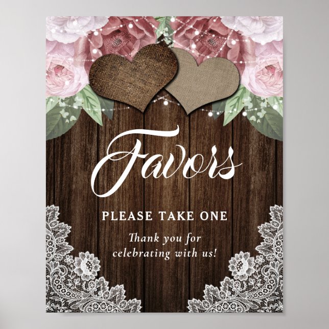 Rustikale Gastgeschenk Hochzeit aus Holz rot Rosa Poster (Vorne)