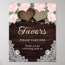 Rustikale Gastgeschenk Hochzeit aus Holz rot Rosa Poster