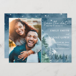 Rustikale Gebirge Aquarell Dunkelblau Save The Date