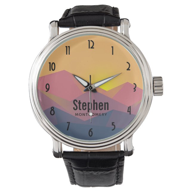 Rustikale Gebirge Geometrisch Minimalistisch Armbanduhr (Vorderseite)