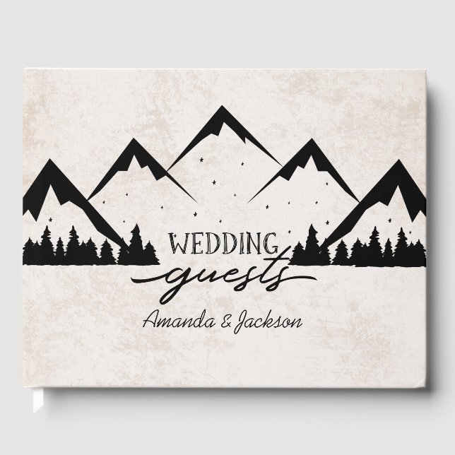 Rustikale Gebirge und Pinienbäume Hochzeitsszenari Gästebuch (Vorderseite)
