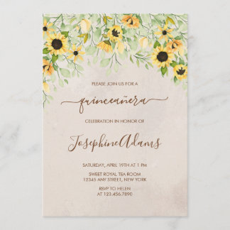 Rustikale Gelbblüte Wasserfarbe Quinceanera Einladung