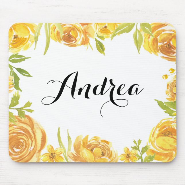 Rustikale gelbe Blüten Blumenschrift Mousepad (Vorne)