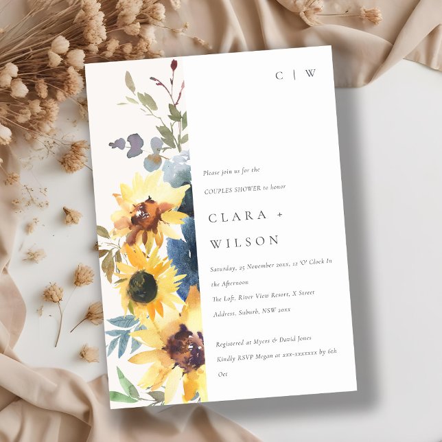 Rustikale gelbe Navy Sonnenblumendusche Einladung (Von Creator hochgeladen)