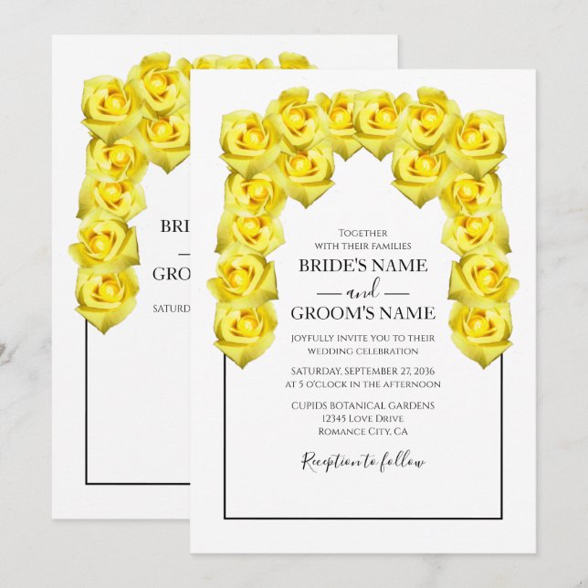 Rustikale Gelbe Rosen Hochzeitseinladungen Einladung (Vorne/Hinten)