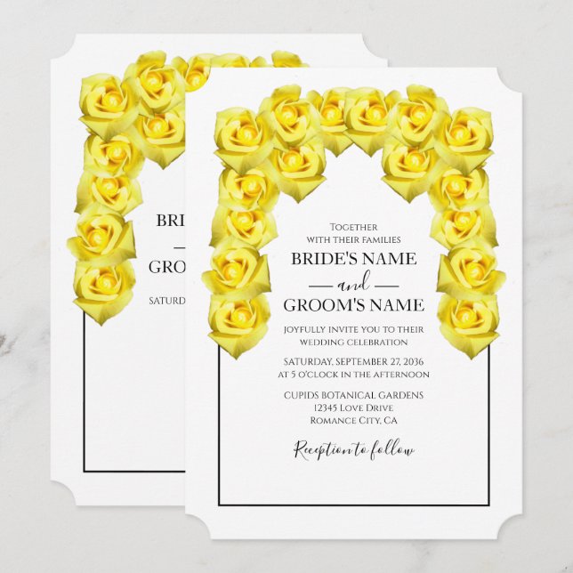 Rustikale Gelbe Rosen Hochzeitseinladungen Einladung (Vorne/Hinten)