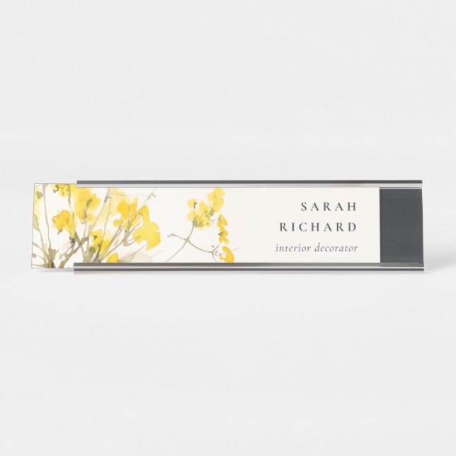 Rustikale Gelbe Wildblume Boho Floral Schreibtischnamensplakette (Vorderseite )