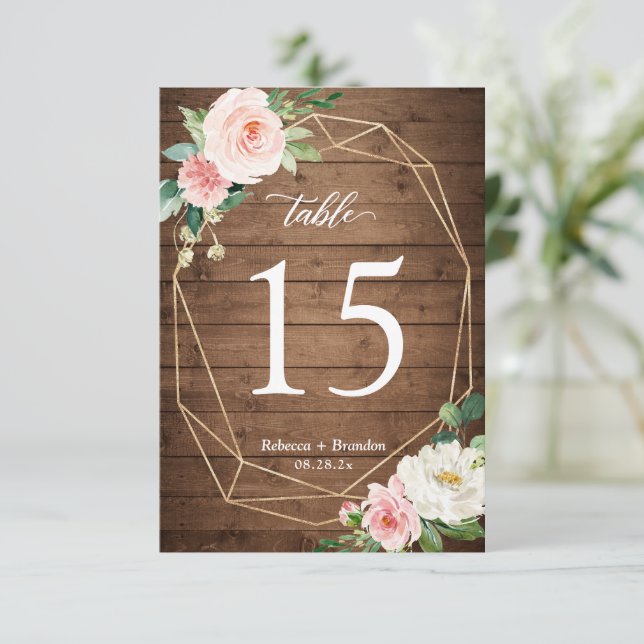 Rustikale geometrische Blush-Floral Hochzeitsstimm RSVP Karte (Stehend Vorderseite)