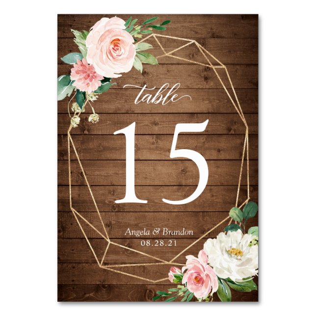 Rustikale geometrische Blush-Floral Hochzeitsstimm Tischnummer (Vorderseite)