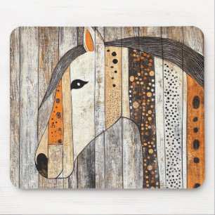 Rustikale geometrische Boho-Holzkorn Pferd Mousepad