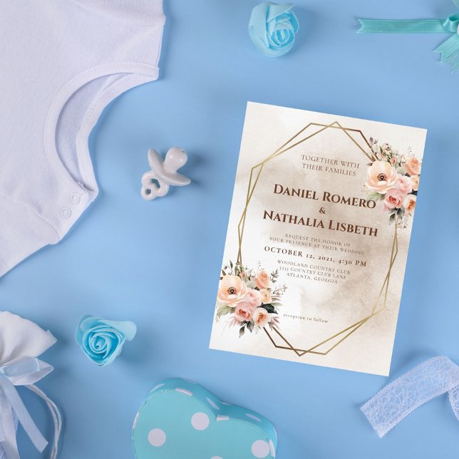 Rustikale geometrische Goldrahmen-Hochzeit Einladung (Von Creator hochgeladen)