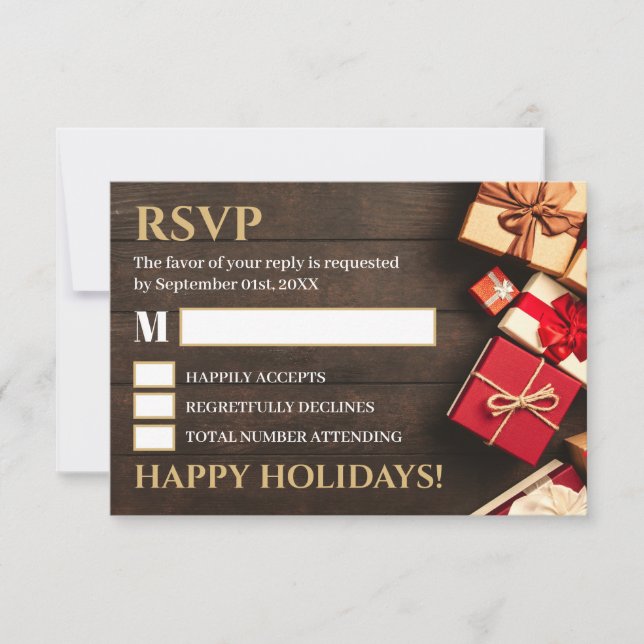 Rustikale Geschenkboxen, Weihnachts-Party-UAWG RSVP Karte (Vorderseite)