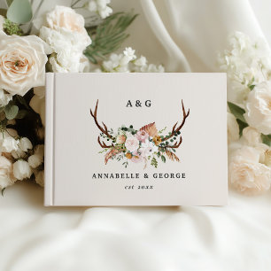 Rustikale Geweih-Blumen-Hochzeit Boho-Waldland Gästebuch