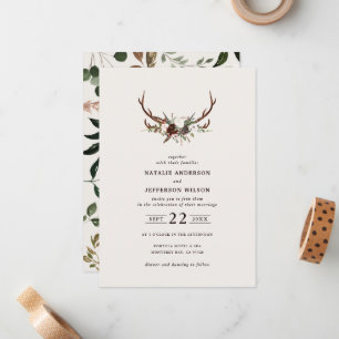 Rustikale Geweih-Blumen-Hochzeit Boho Woodland Sch Mitteilungskarte