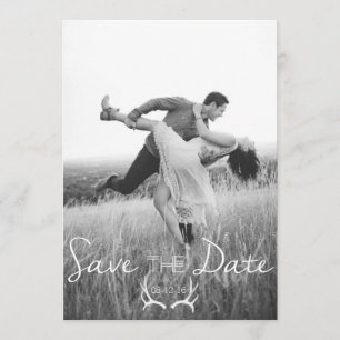 Rustikale Geweih-Grafik   Weiße Save-the-Date-Kart Einladung