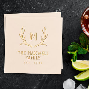 Rustikale Geweih-Monogramm-Familienname Etabliert Servietten Mit Folie