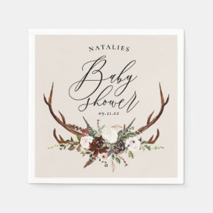 Rustikale Geweihe Aquarell Blütendusche Party Serviette