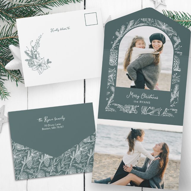Rustikale, gezeichnete Weihnachts-Botanik-Architek All In One Einladung (Von Creator hochgeladen)