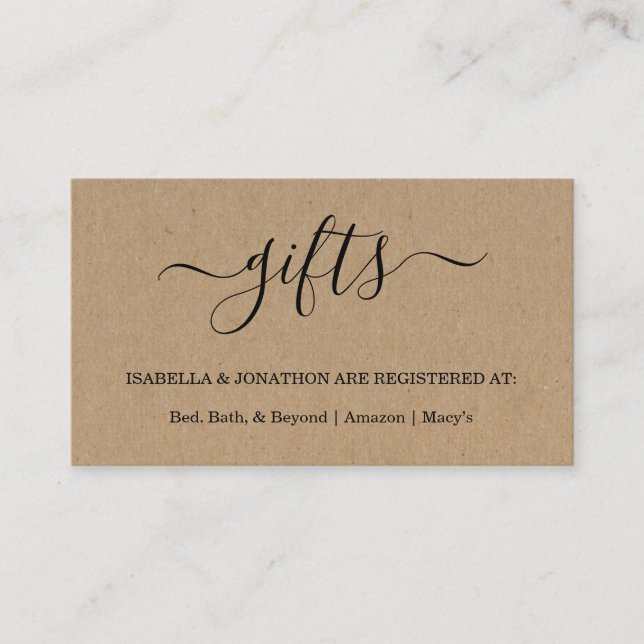 Rustikale Giftregistrierung Einfügen/Einladung Begleitkarte (Vorderseite)