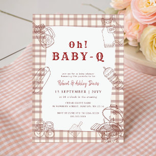Rustikale Gingham-Barbecue-Baby-Q-Baby-Party Einladung