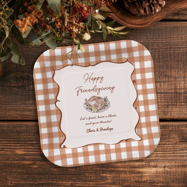 Rustikale Gingham-Friendsgiving-Dankfest-Dinnerpar Pappteller (Von Creator hochgeladen)