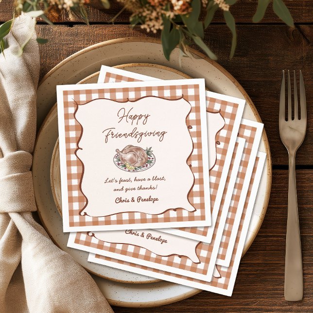Rustikale Gingham-Friendsgiving-Dankfest-Dinnerpar Serviette (Von Creator hochgeladen)