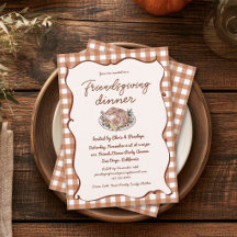 Rustikale Gingham-Friendsgiving-Dankfest-Einladung