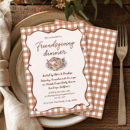 Rustikale Gingham-Friendsgiving-Dankfest-Einladung Einladung