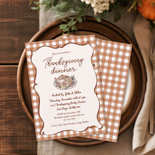 Rustikale Gingham-Thanksgiving-Einladung zum Abend Einladung