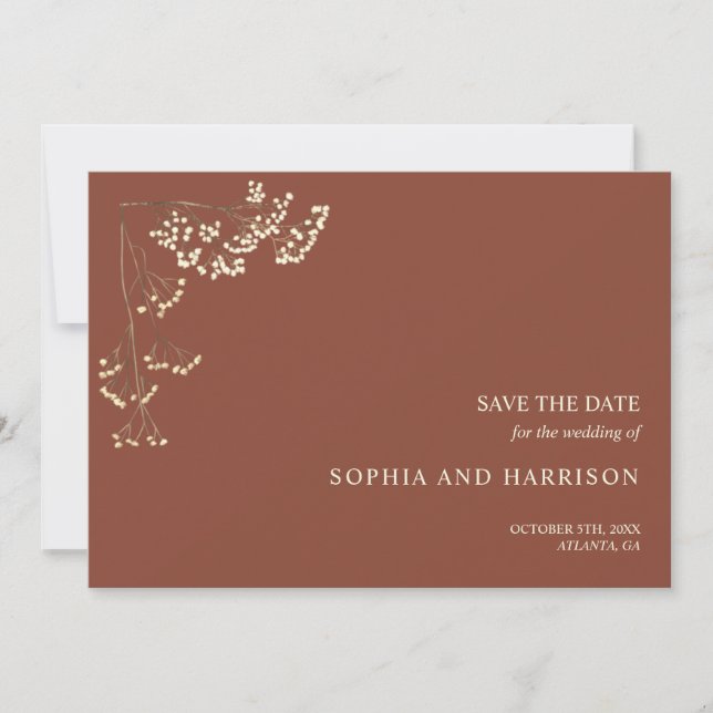 Rustikale Gipsaba Terracotta Wedding Save The Date (Vorderseite)
