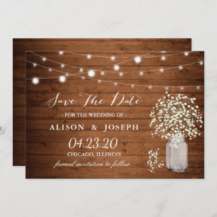 Rustikale Gipskraut-Lichter Hochzeit speichern das Save The Date