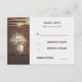 Rustikale Gipskraut Mason Jar Wedding RSVP Cards Karte