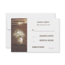 Rustikale Gipskraut Mason Jar Wedding RSVP Cards