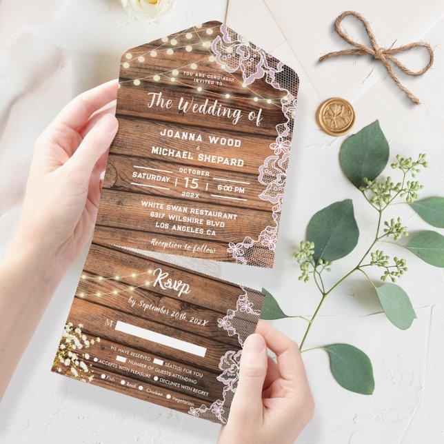 Rustikale Gipskraut-String-Lights-Hochzeit All In One Einladung (Von Creator hochgeladen)