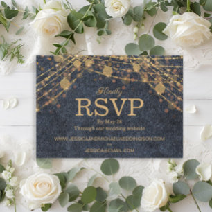 Rustikale Glamour-Denim-Blau-Gold-Lichterkette Hoc RSVP Karte