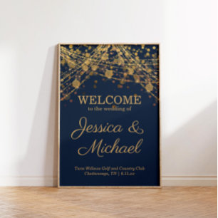 Rustikale Glamour Navy Blau Goldene Hochzeitsbegrü Poster