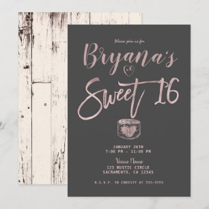 Rustikale Glamour Rose Gold Rosa Grau Sweet 16 Par Einladung