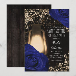 Rustikale glänzende Rose der Marine Hochzeitssüße  Einladung