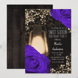 Rustikale glatte Laterne & Violet Lila Rose Sweet  Einladung