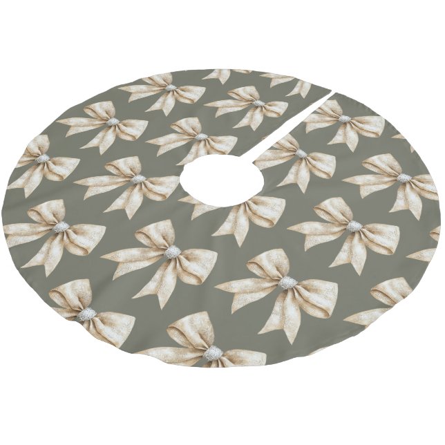 Rustikale Glitzy Cream Bows Grüne Weihnachten Polyester Weihnachtsbaumdecke (Schrägansicht)