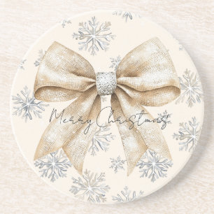 Rustikale Glitzy Cream Bows Weihnachten Getränkeuntersetzer
