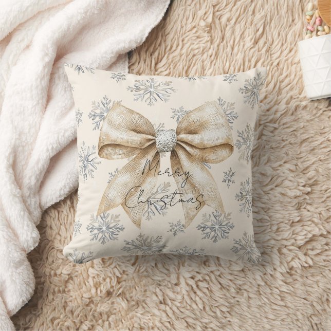 Rustikale Glitzy Cream Bows Weihnachten Kissen (Decke)