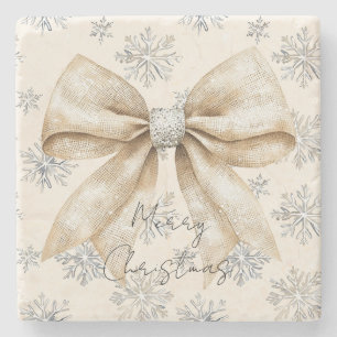 Rustikale Glitzy Cream Bows Weihnachten Steinuntersetzer